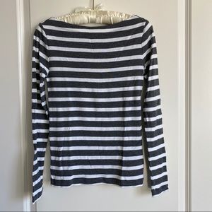 GAP gray/white striped long sleeve boatneck shirt